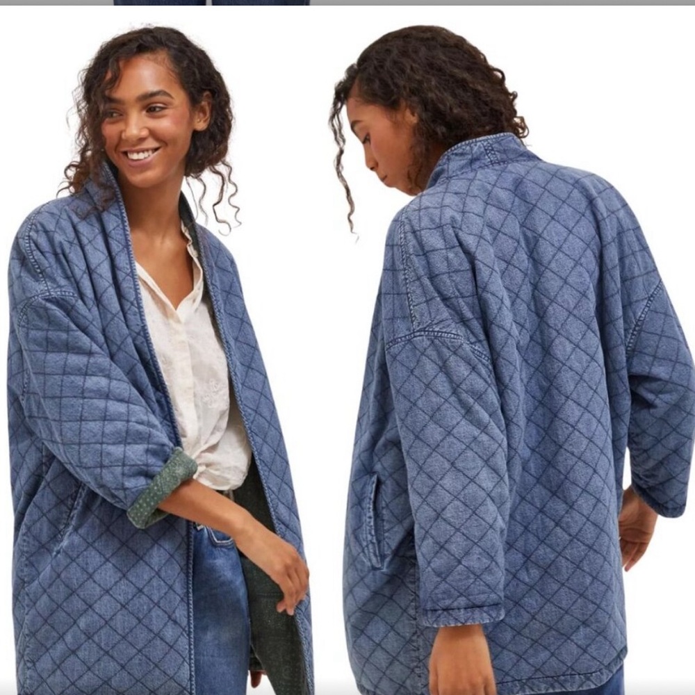 Anthropology denim quilt jacket. Reversible